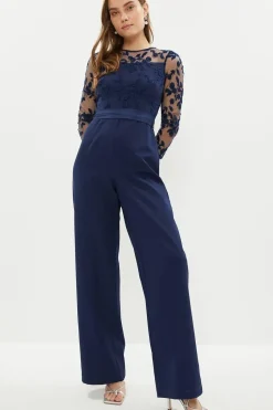 Embroidered Top Wide Leg Jumpsuit