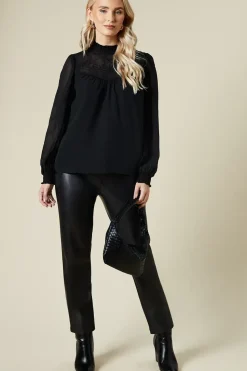 Embroidered Yoke Chiffon Long Sleeve Blouse
