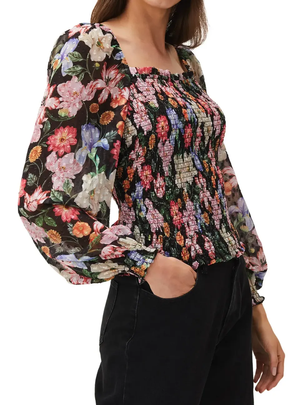 Esty Floral Square Neck Blouse-Floral