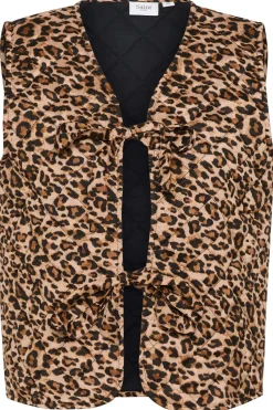 EvittaSZ Quilted Tie Fastening Gilet-Leopard Print