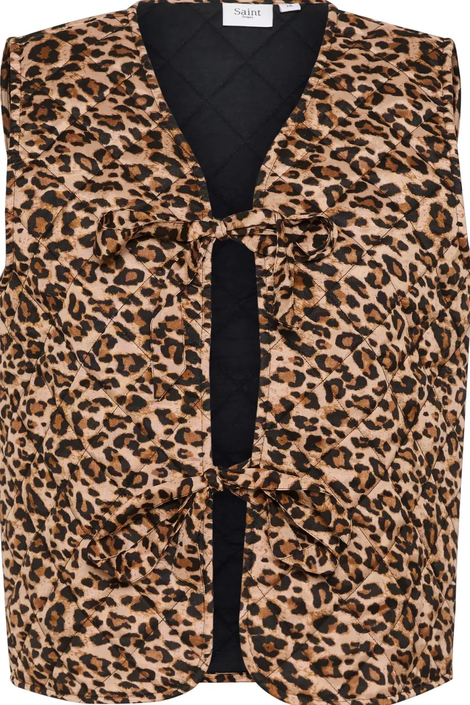 EvittaSZ Quilted Tie Fastening Gilet-Leopard Print