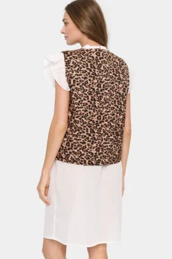 EvittaSZ Quilted Tie Fastening Gilet-Leopard Print
