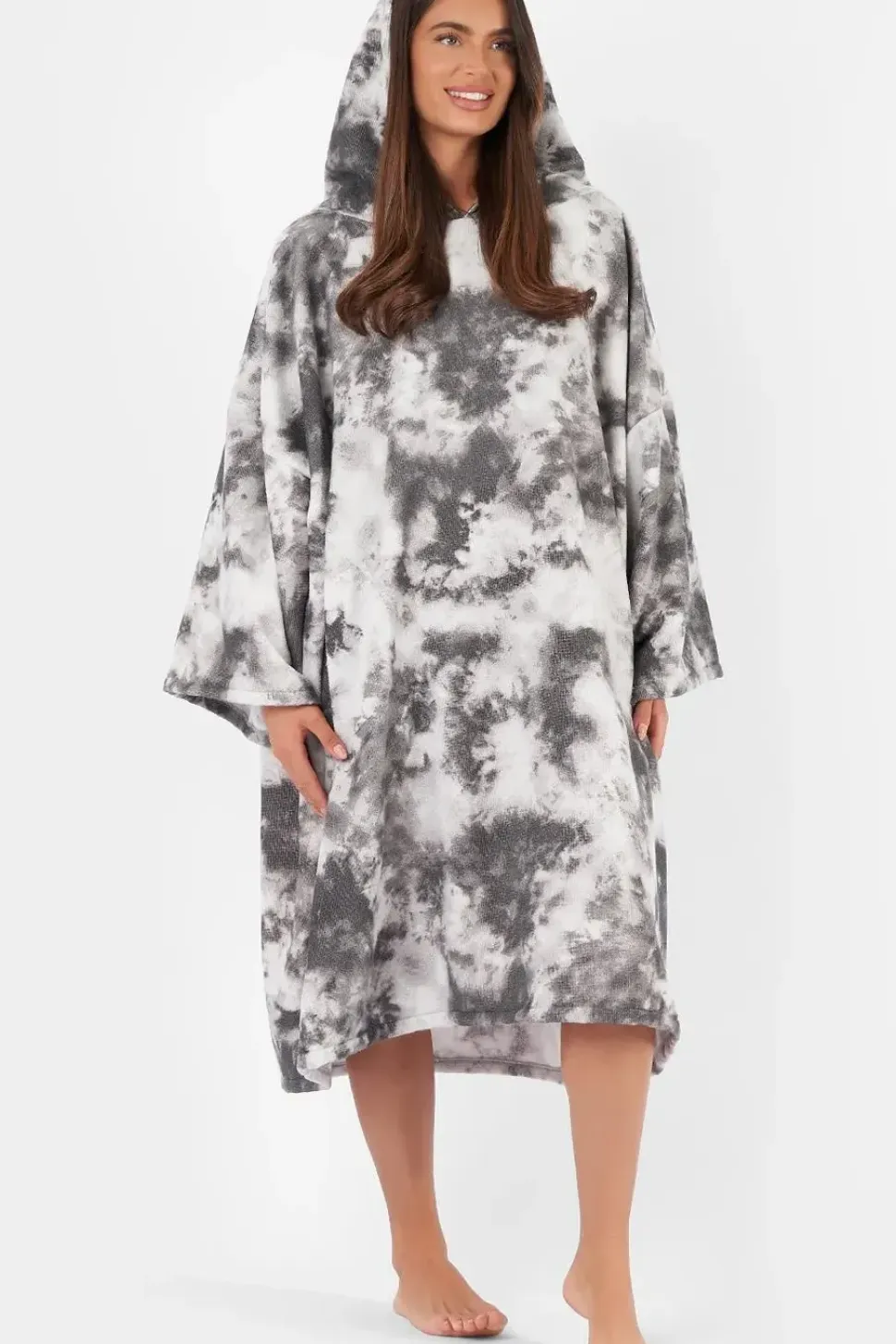 Extra Long Tie-Dye Print Fleece Hoodie Blanket