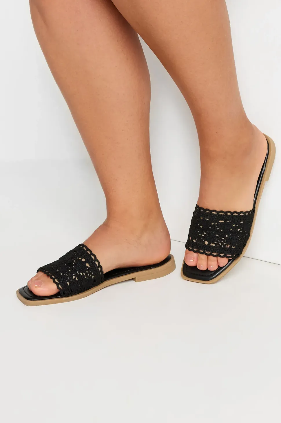 Extra Wide Fit Crochet Mule Sandals