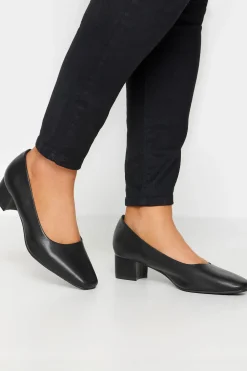 Extra Wide Fit Faux Leather Block Heel Court Shoes