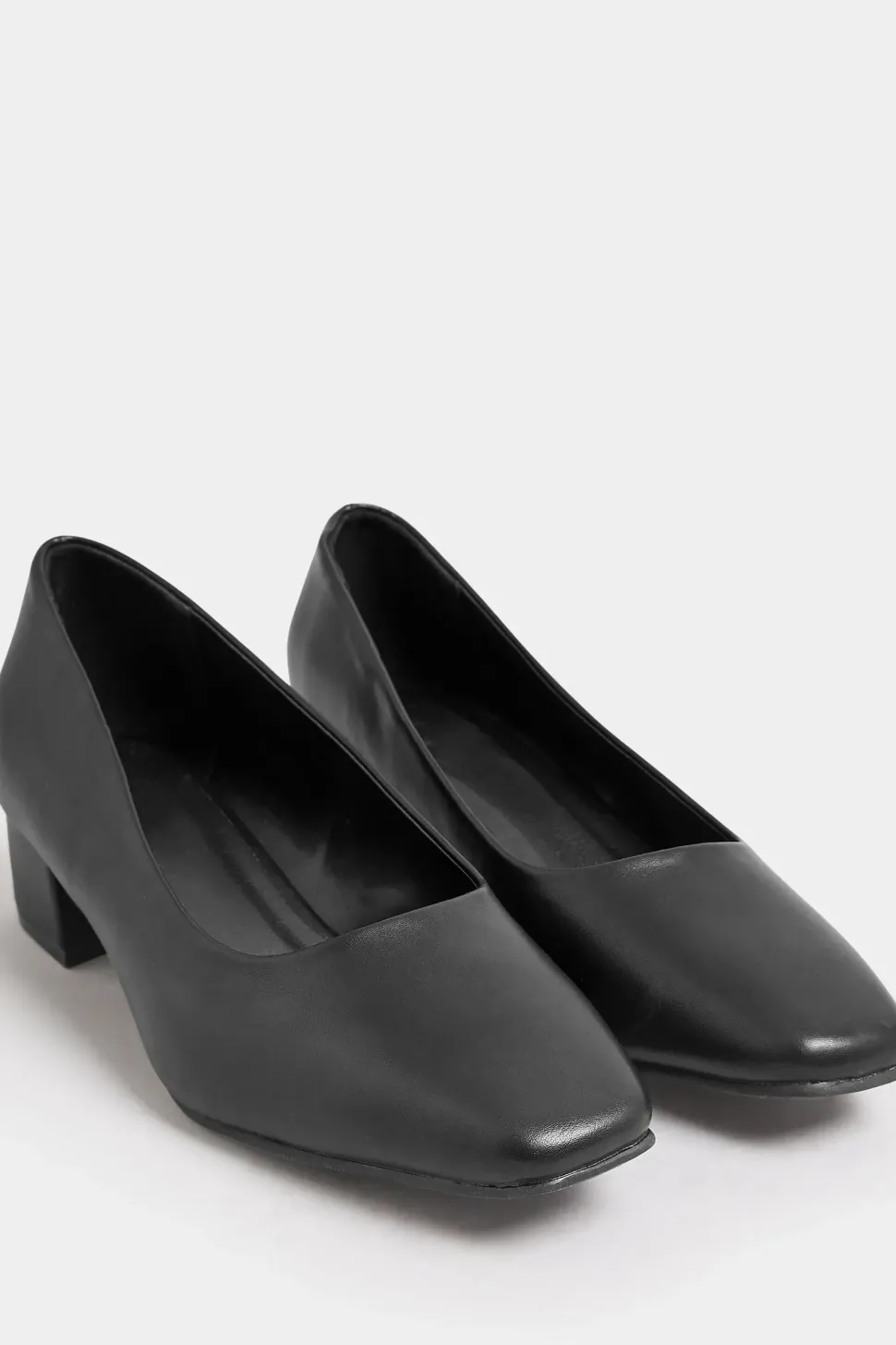 Extra Wide Fit Faux Leather Block Heel Court Shoes