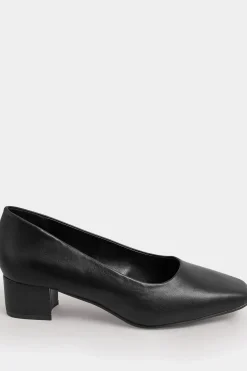 Extra Wide Fit Faux Leather Block Heel Court Shoes