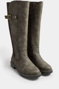 Extra Wide Fit Faux Leather Stretch Knee High Boots