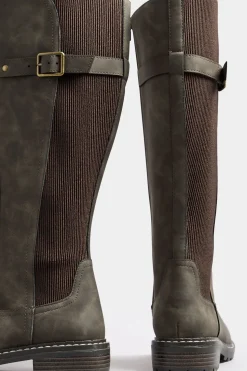 Extra Wide Fit Faux Leather Stretch Knee High Boots