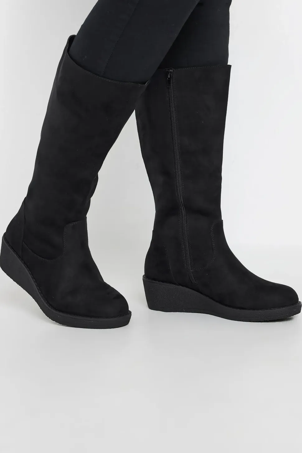 Extra Wide Fit Faux Suede Wedge Boots