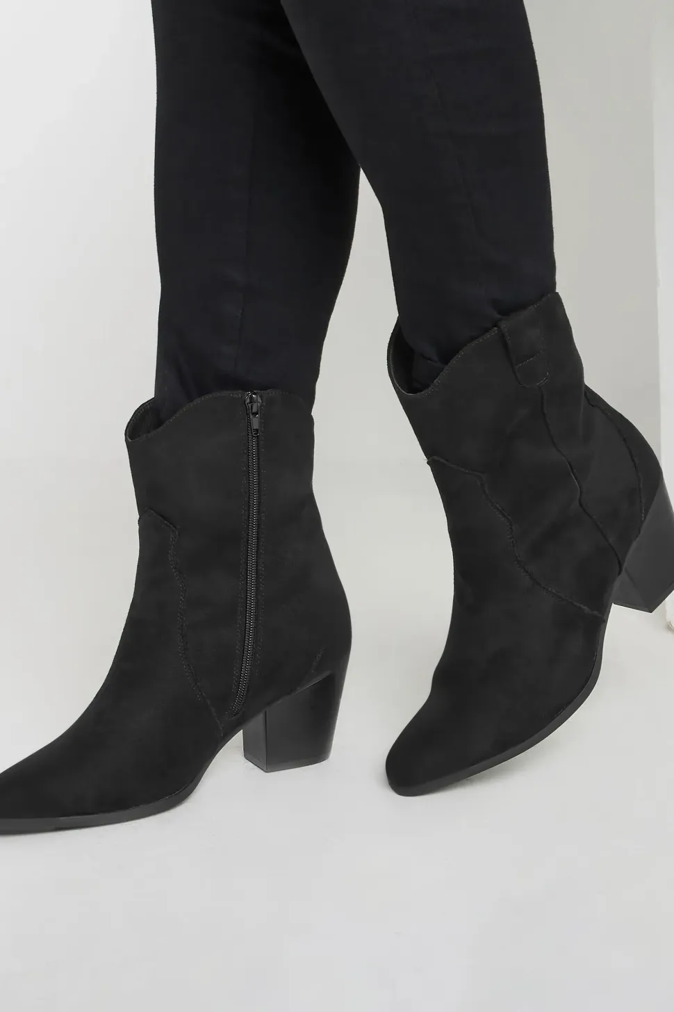 Extra Wide Fit Faux Suede Western Heel Ankle Boots