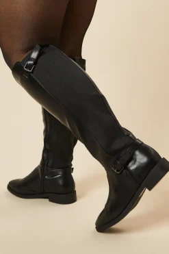 Extra Wide Fit Kasya Back Stretch Block Heel Riding Boots