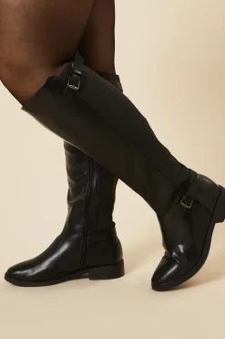 Extra Wide Fit Kasya Back Stretch Block Heel Riding Boots