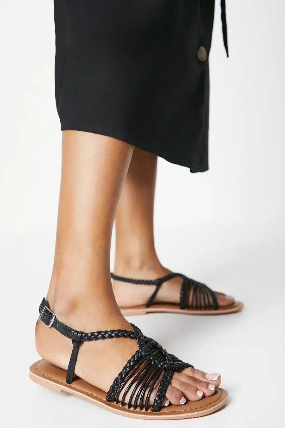 Extra Wide Fit Leather Josie Lattice Flat Sandals