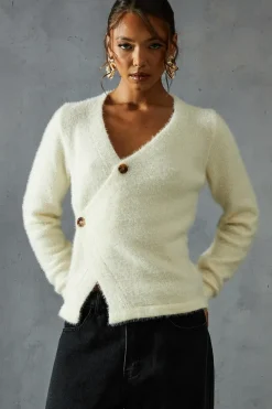 Eyelash Knit Asymmetric Cardigan