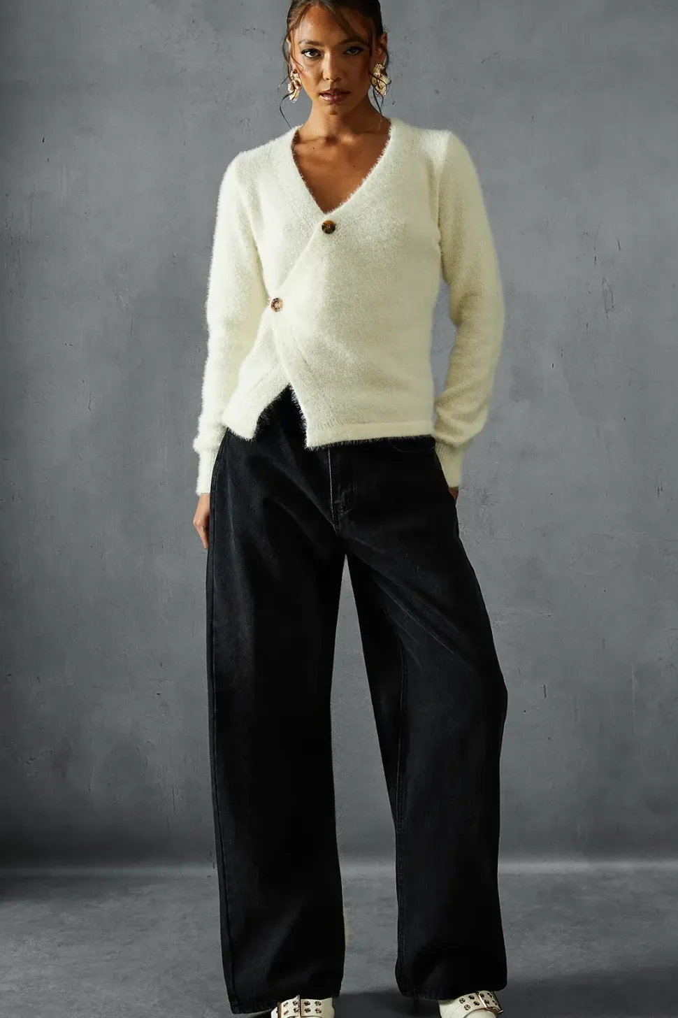 Eyelash Knit Asymmetric Cardigan