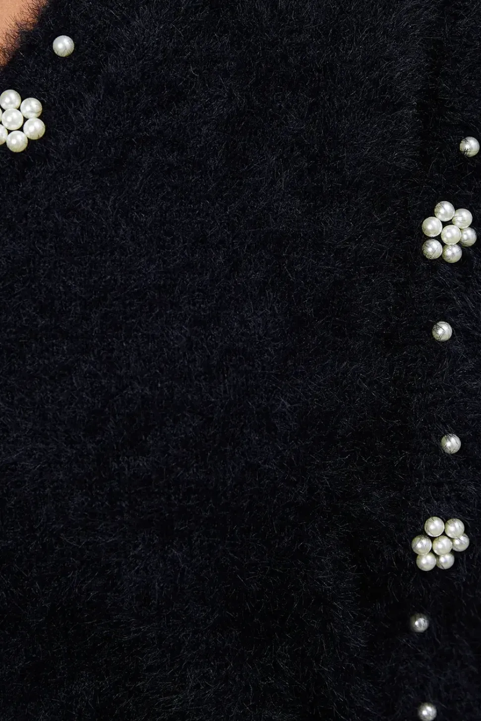 Eyelash Knitted Pearl Embellished V Neck Jumper