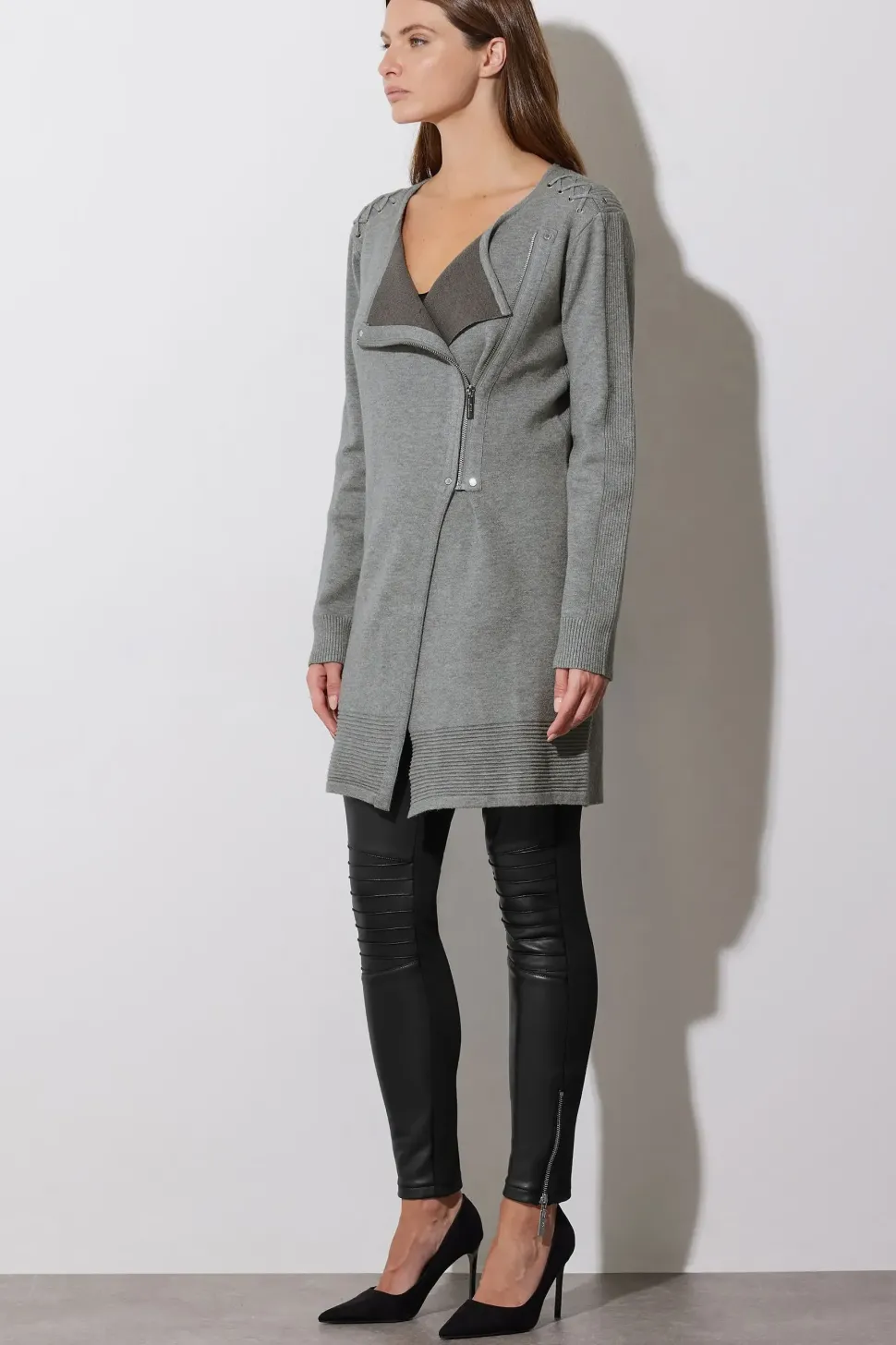 Eyelet Detail Zip Cardigan