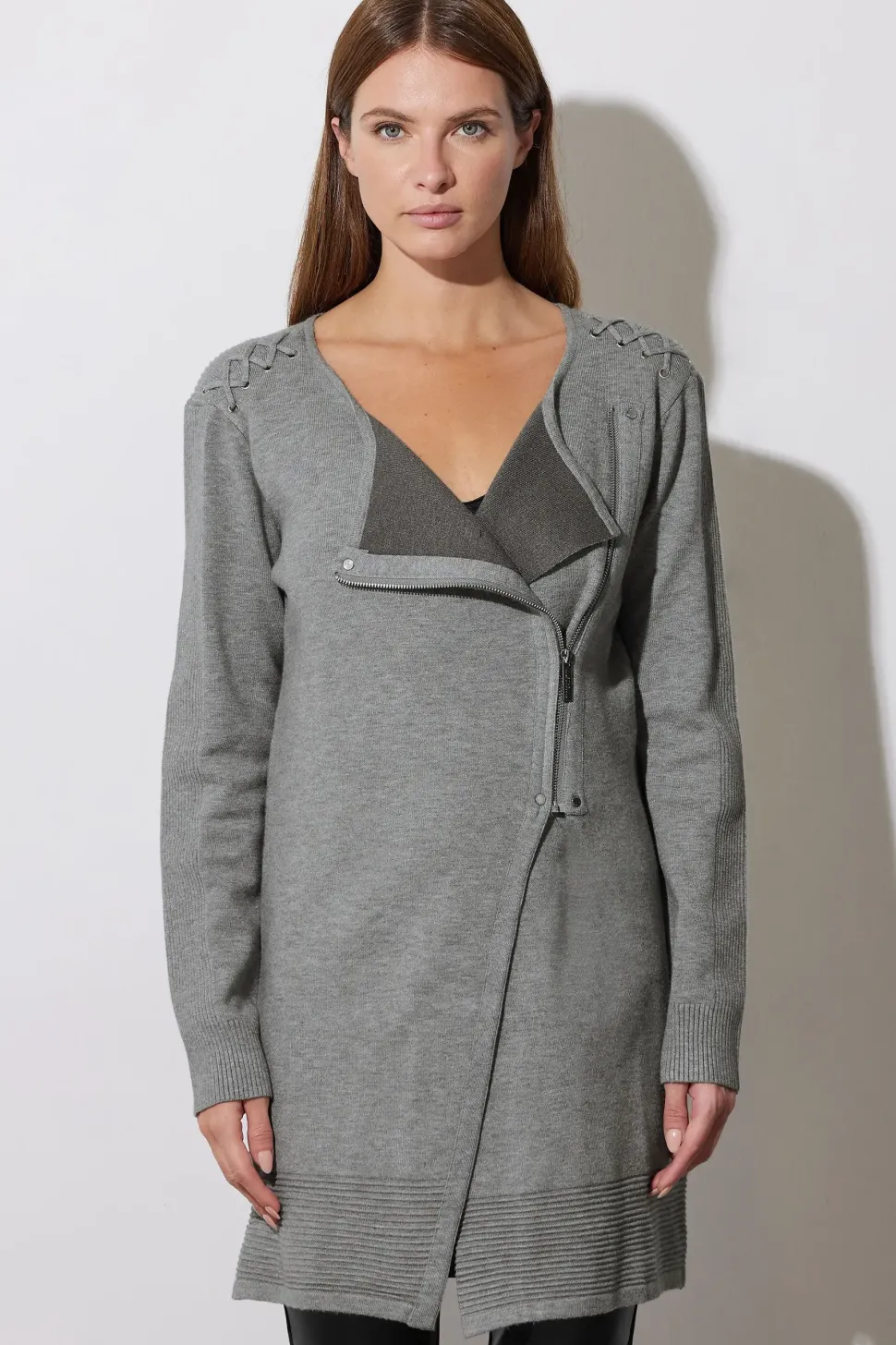 Eyelet Detail Zip Cardigan
