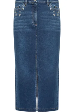 Eyelet Midi Denim Skirt