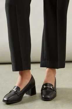 Ezra Square Toe Snaffle Detail Medium Block Heel Loafers