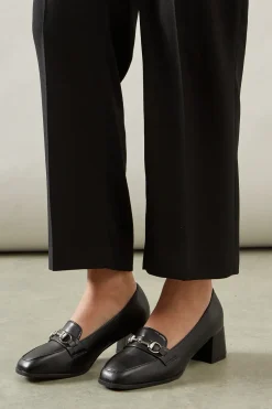 Ezra Square Toe Snaffle Detail Medium Block Heel Loafers