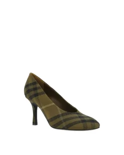 Fabric Baby Pumps with Leather Stiletto Heel and Round Toe