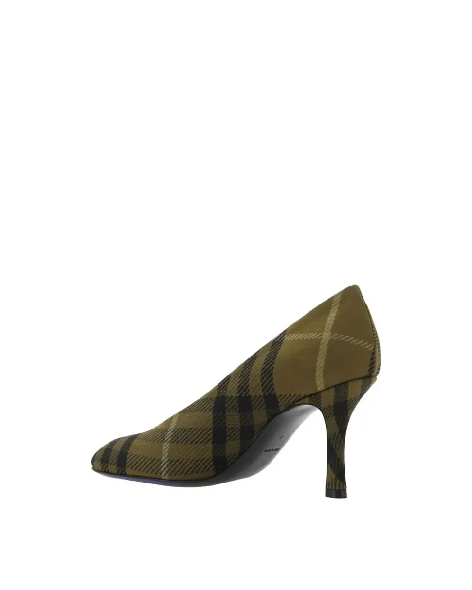 Fabric Baby Pumps with Leather Stiletto Heel and Round Toe