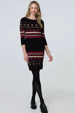 Fair Isle Striped 3/4 Sleeve Short Dress