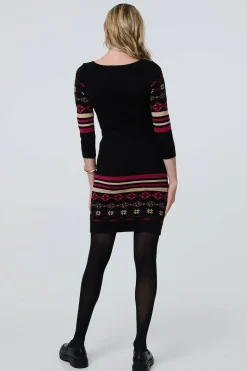 Fair Isle Striped 3/4 Sleeve Short Dress