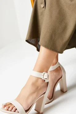 Faith: Camille Covered Buckle High Block Heeled Sandals
