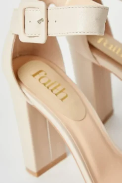Faith: Camille Covered Buckle High Block Heeled Sandals