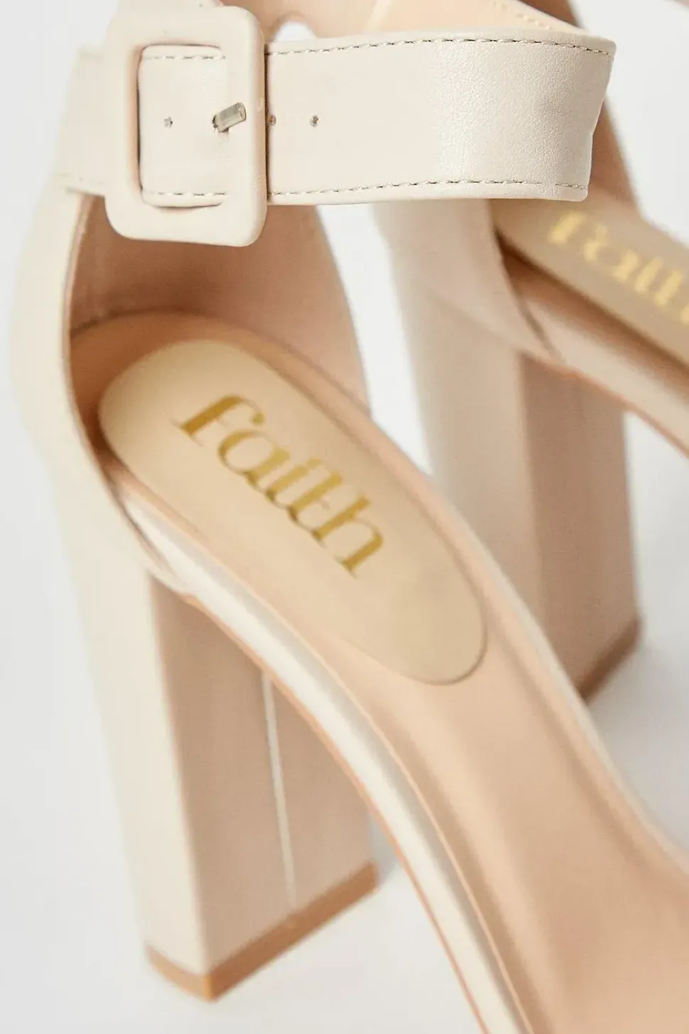 Faith: Camille Covered Buckle High Block Heeled Sandals