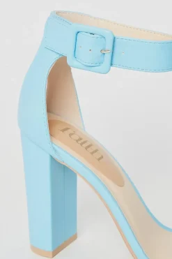 Faith: Camille Covered Buckle High Block Heeled Sandals