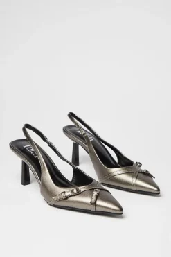 Faith: Casablanca Pointed Buckle Detail Slingback Stiletto Court Shoes