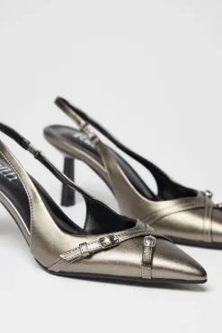 Faith: Casablanca Pointed Buckle Detail Slingback Stiletto Court Shoes
