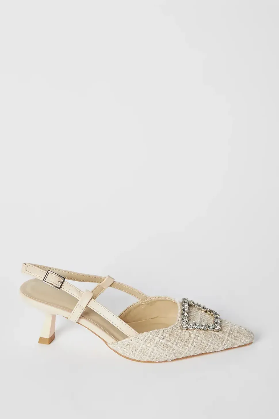 Faith: Cassidy Woven Textile Jewelled Brooch Detail Slingback Court Shoes