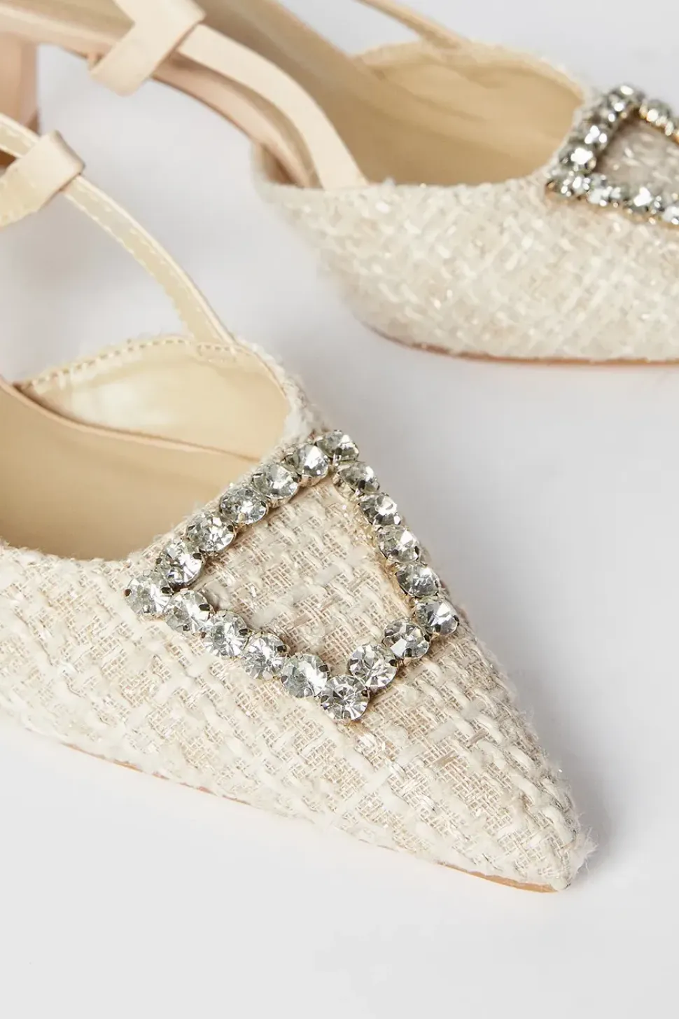 Faith: Cassidy Woven Textile Jewelled Brooch Detail Slingback Court Shoes