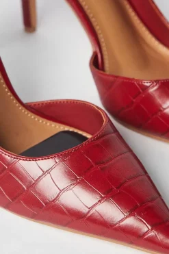 Faith: Cece Croc Print High Stiletto Court Shoes