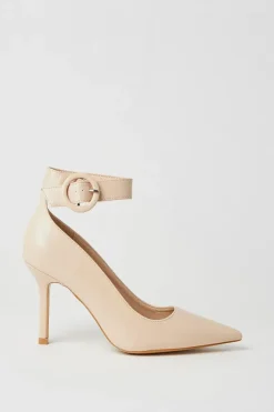 Faith: Chantelle Buckle Ankle Strap High Stiletto Court Shoes