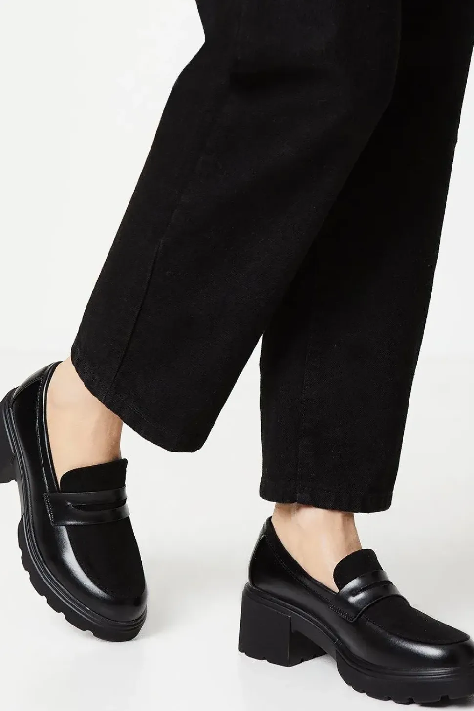 Faith: Charlotte Mixed Material Chunky Heeled Loafers