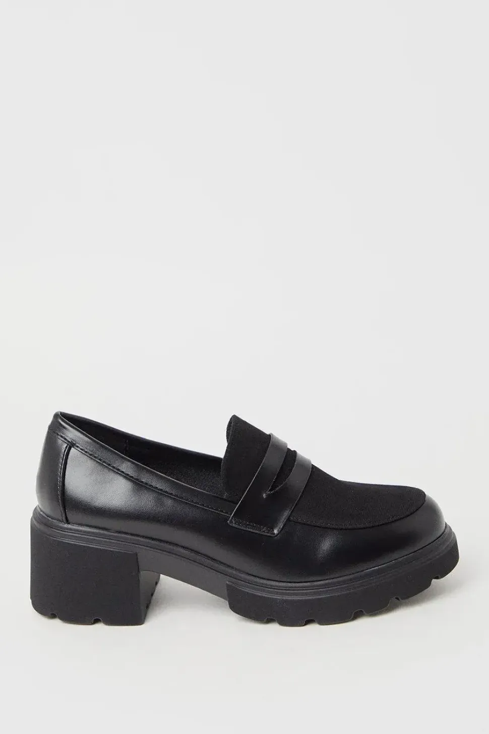 Faith: Charlotte Mixed Material Chunky Heeled Loafers