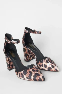 Faith: Crystabel Leopard Print Pointed High Block Heel Court Shoes