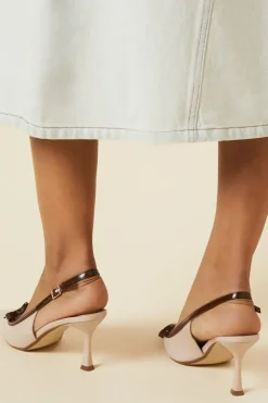 Faith: Deidra Patent Contrast Bow Slingback High Heel Court Shoe