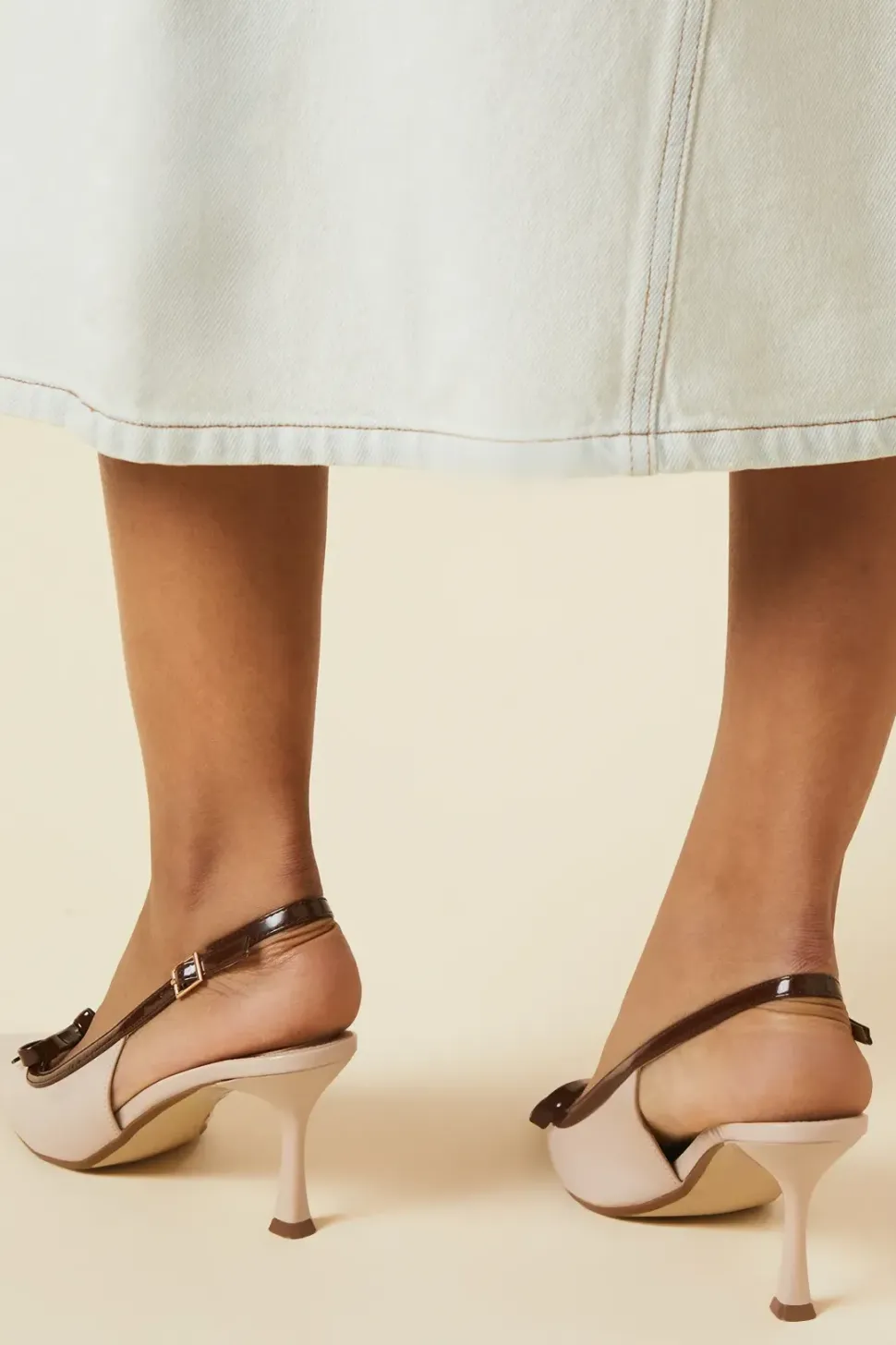 Faith: Deidra Patent Contrast Bow Slingback High Heel Court Shoe