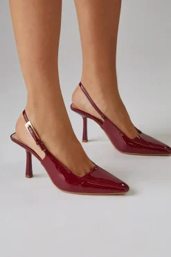 Faith: Delaney Patent Chisel Toe Long Buckle Sling back Court Shoe