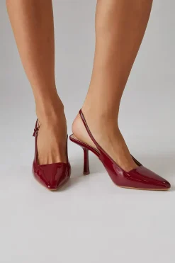 Faith: Delaney Patent Chisel Toe Long Buckle Sling back Court Shoe