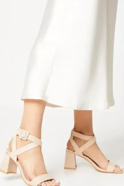 Faith: Eleanor Covered Buckle High Block Heeled Sandals