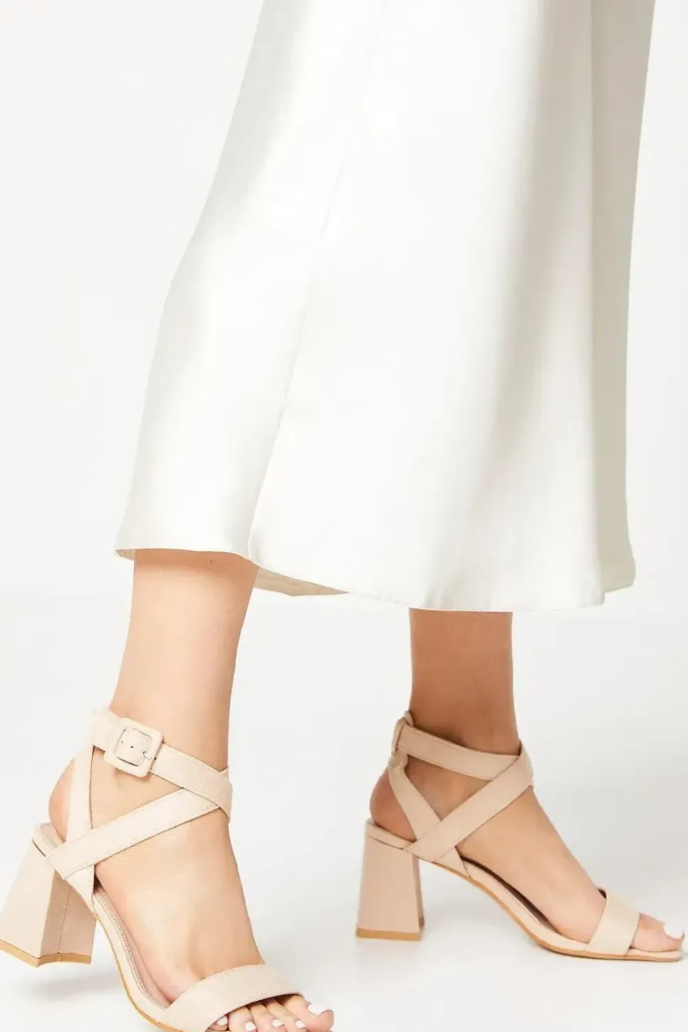 Faith: Eleanor Covered Buckle High Block Heeled Sandals
