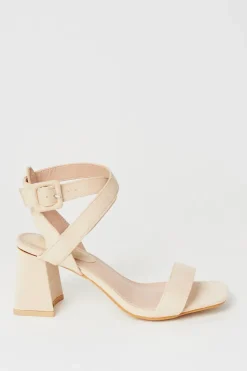 Faith: Eleanor Covered Buckle High Block Heeled Sandals